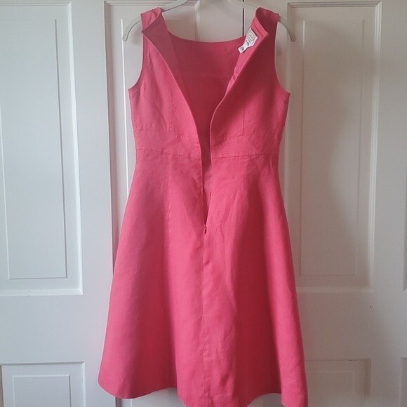 TALBOTS CLASSIC SLEEVELESS FIT & FLARE DRESS PINK CORAL 100% IRISH LINEN CAREER - Picture 5 of 9